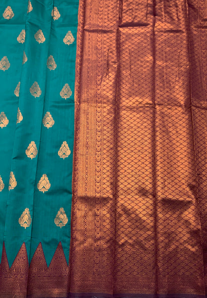 Art Silk Saree Peacock Green Colour with Brown Border