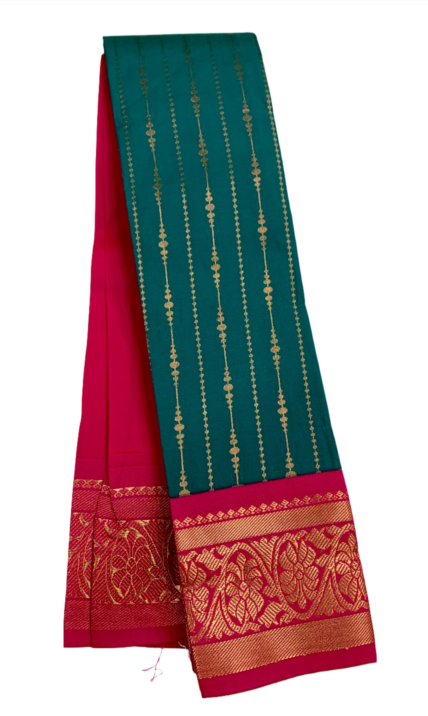 Vegan Silk Saree Rama Blue with Pink Border and Floran Design