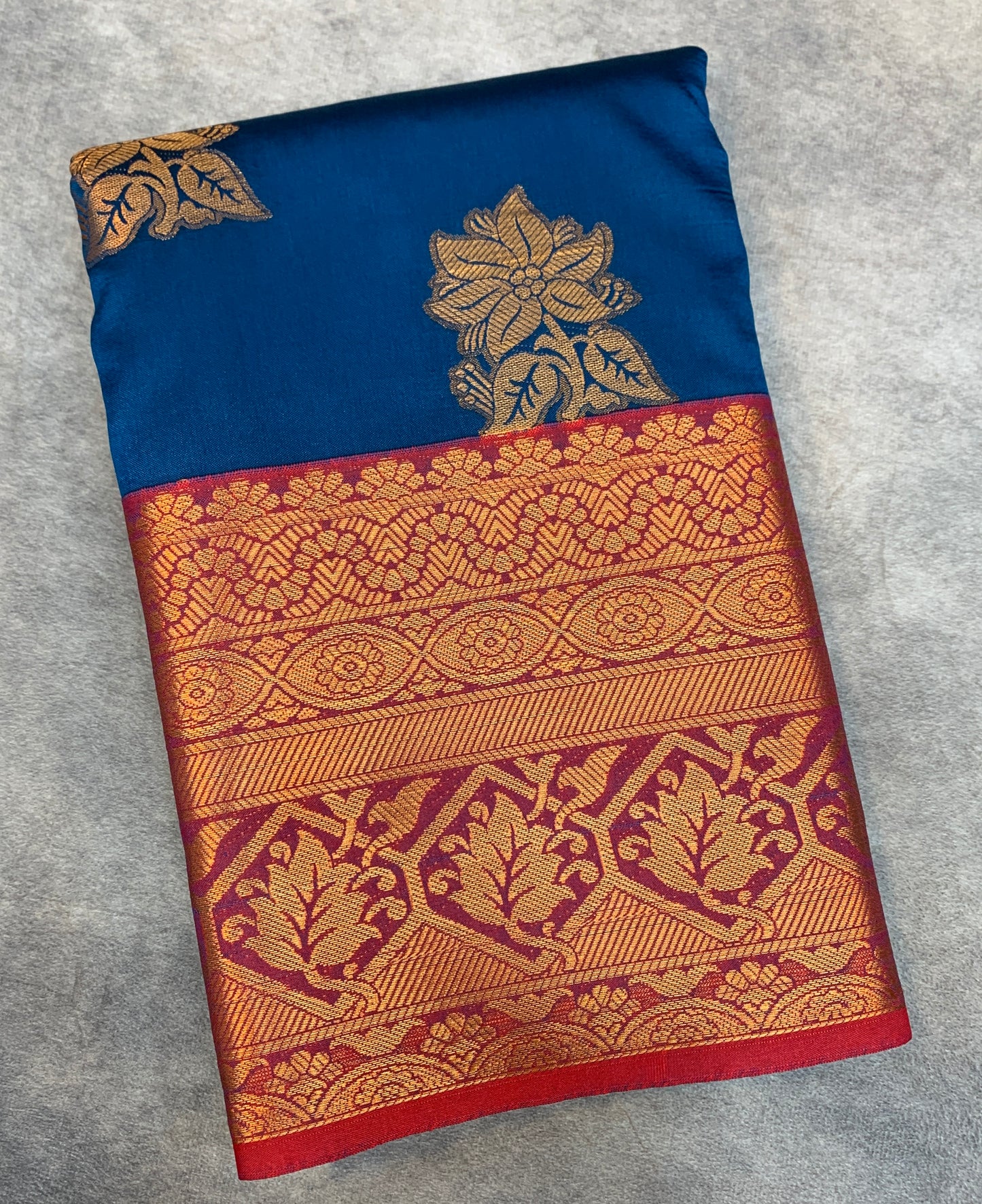 Soft Silk Casual Saree Sky Blue Colour with Red and Golden Colour Border