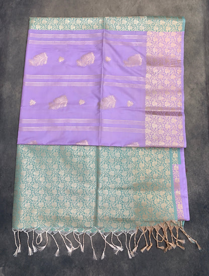 Art Silk Saree Lavender Colour with Sliver Zari Border