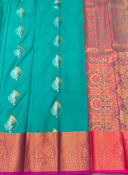 Soft Silk Casual Saree Sapphire Colour with Pink Colour Border