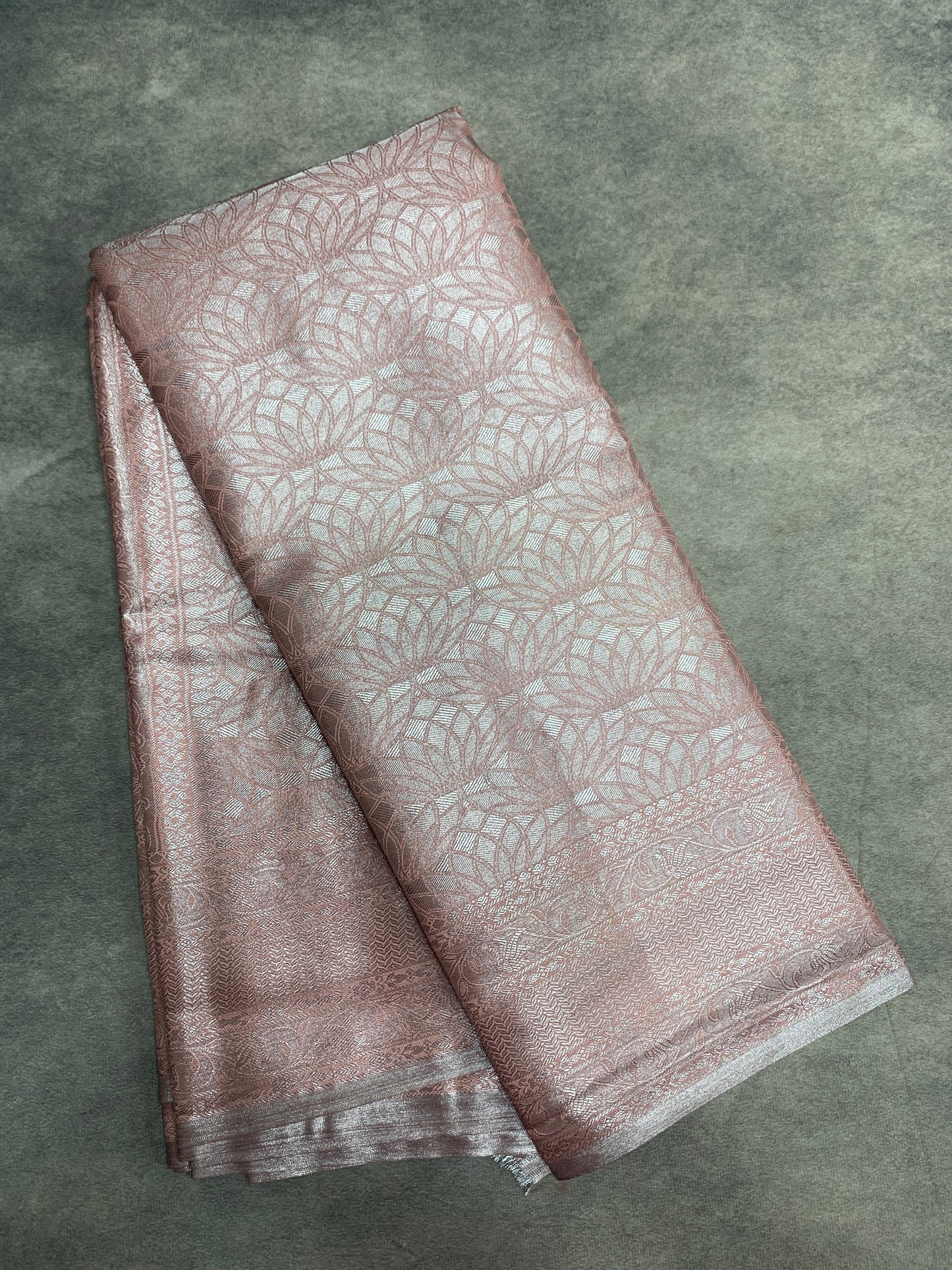 Fancy Tissue Saree Peach Colour with Self Design Border