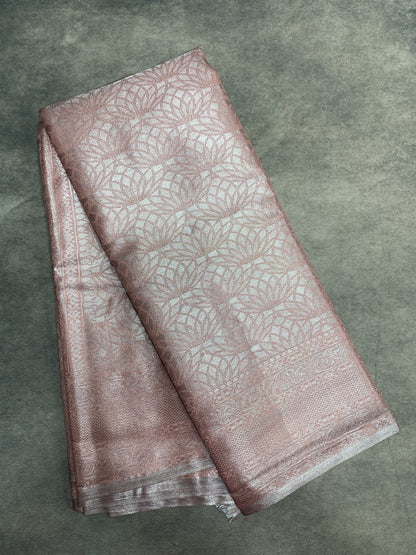 Fancy Tissue Saree Peach Colour with Self Design Border