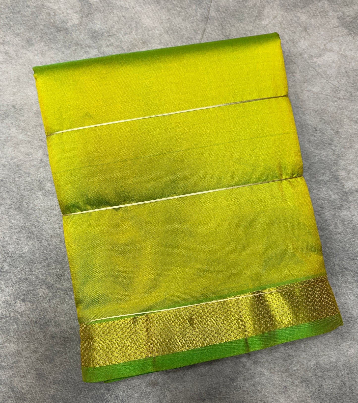 9X5 Pure Silk Dhoti Parrot green with Golden Zari Border