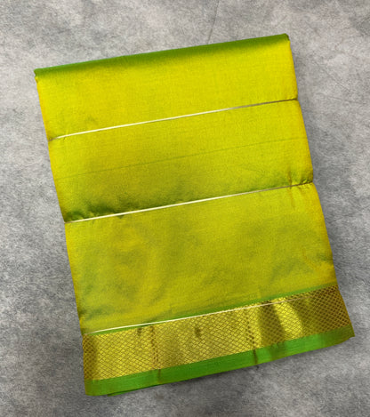 9X5 Pure Silk Dhoti Parrot green with Golden Zari Border