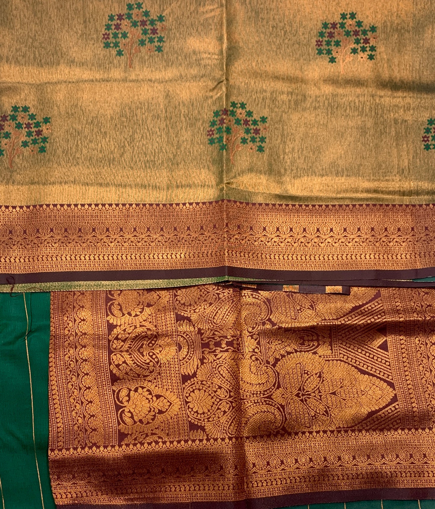 Art Silk Saree Green Colour with Maroon Border