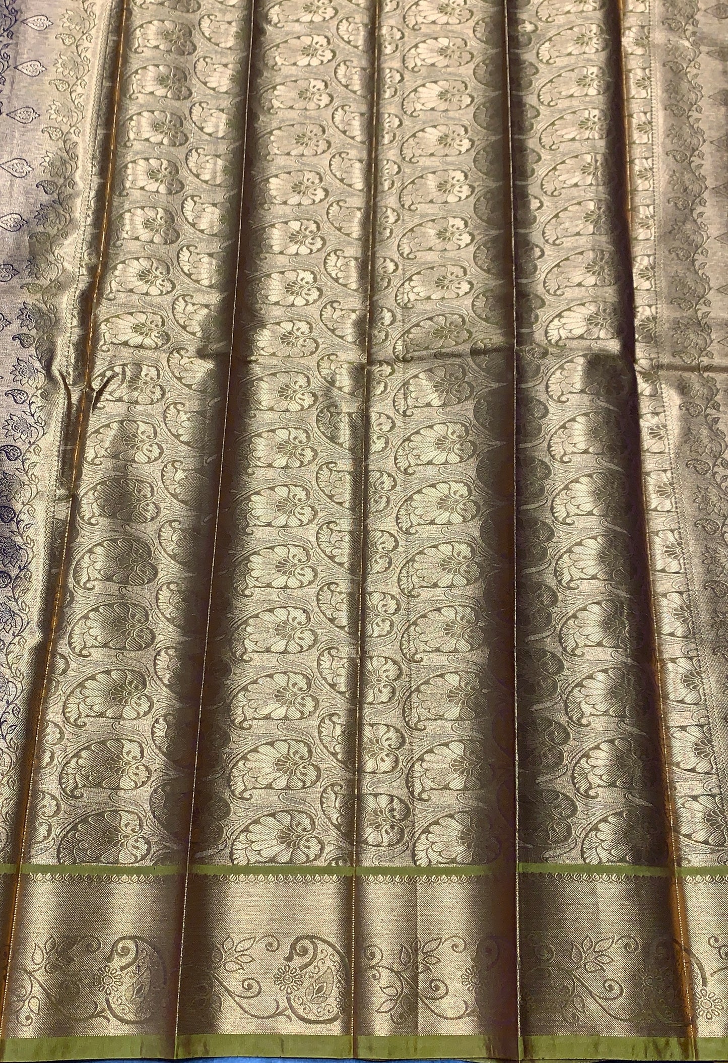 Vegan Silk Saree Brown Colour with Olive Green and Copper Border