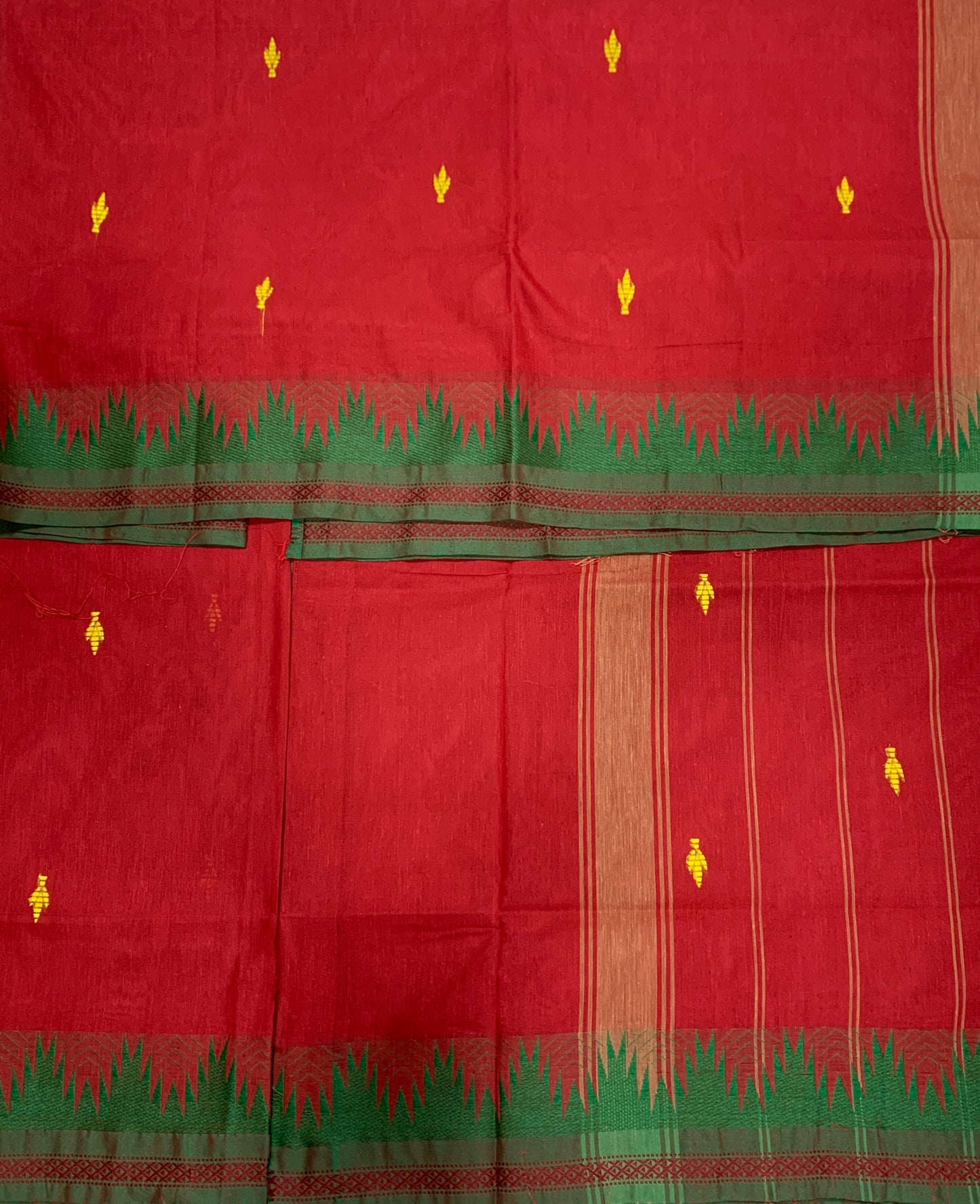 Chettinad Cotton Saree Red with Green Border