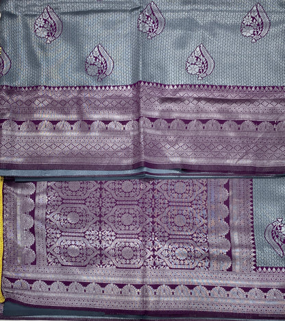 Art Silk Saree Gray Colour with Magenta Border