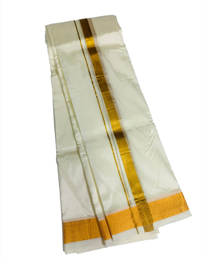 Art Silk Dhoti 8 Mulam Cream Colour Small Border