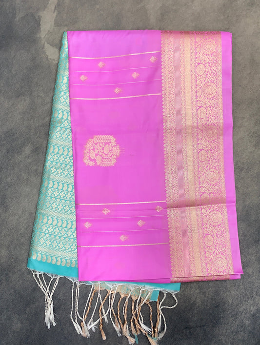 Art Silk Saree Baby Pink Colour with Sliver Zari Border