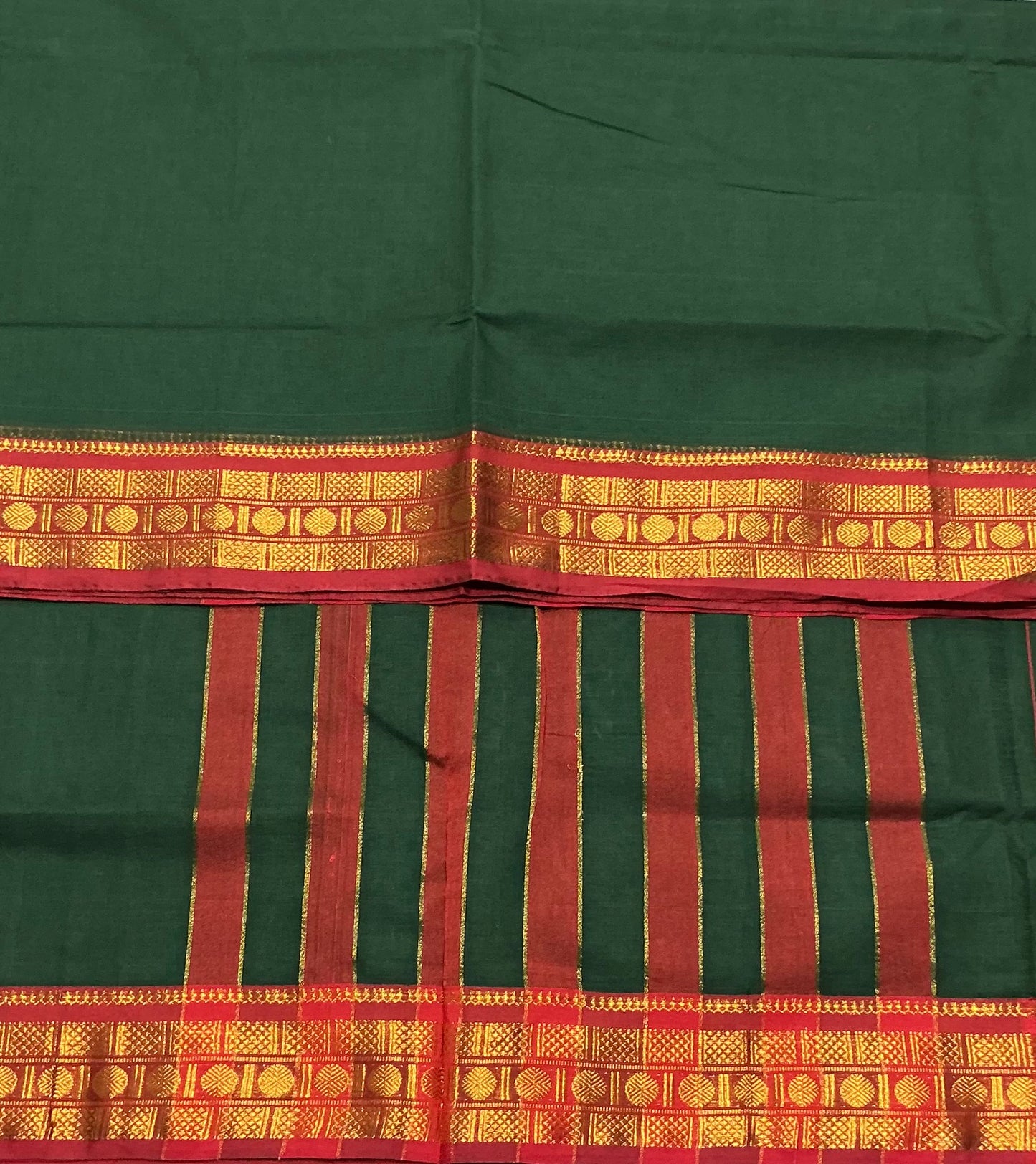 Chettinad Cotton Saree Dark Green Colour with Red Colour with Zari Work Border