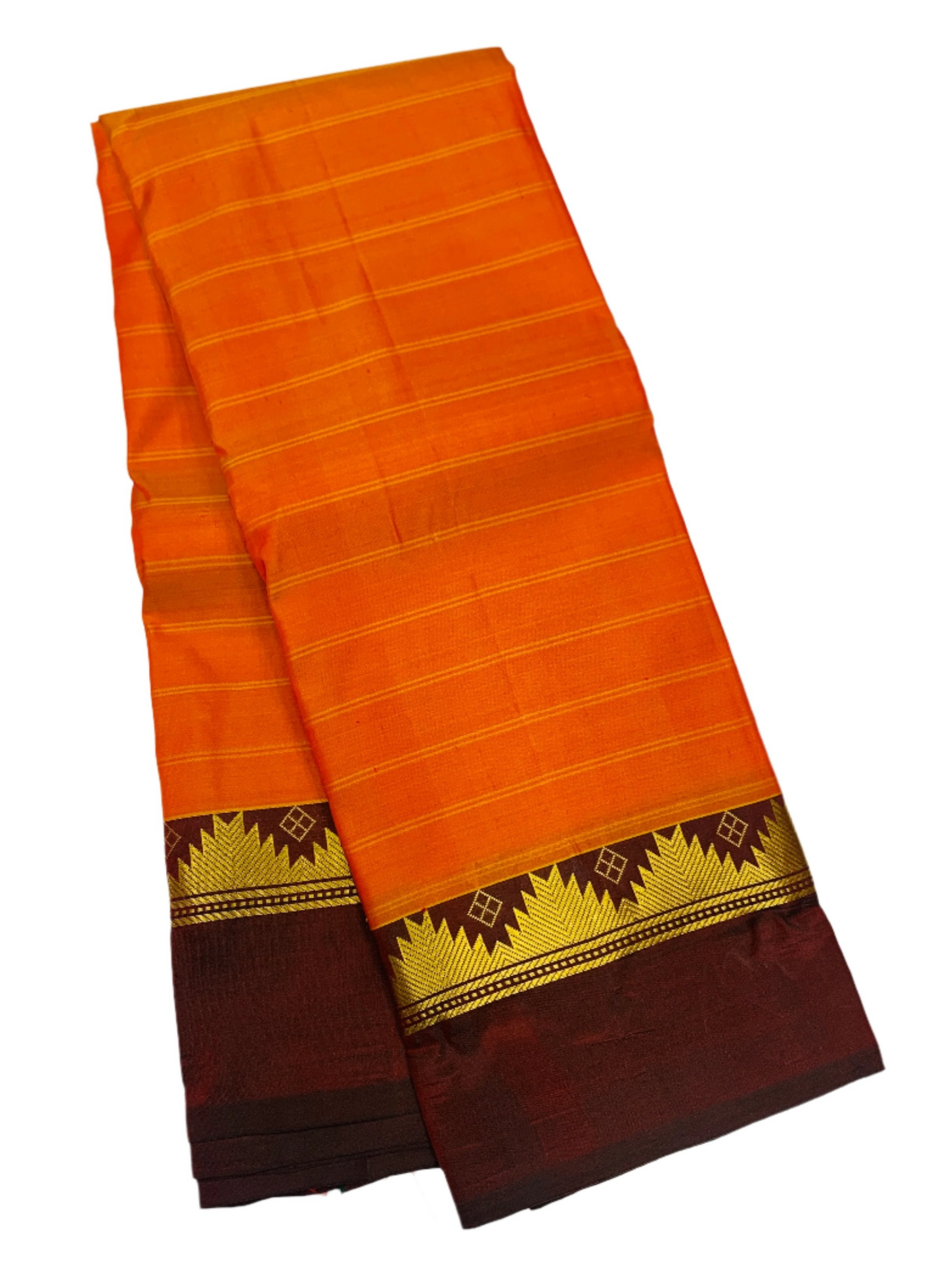 Pure Kanchipuram Silk Saree Orange shade with Brown Border