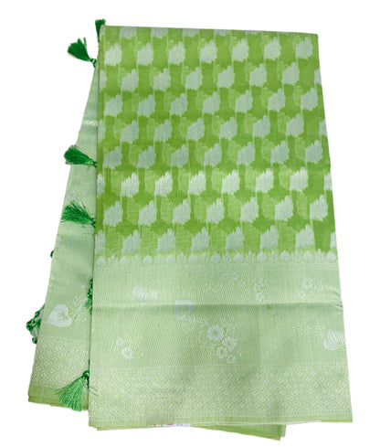 Banaras Katan Saree Light Green Colour with Katan Work Border