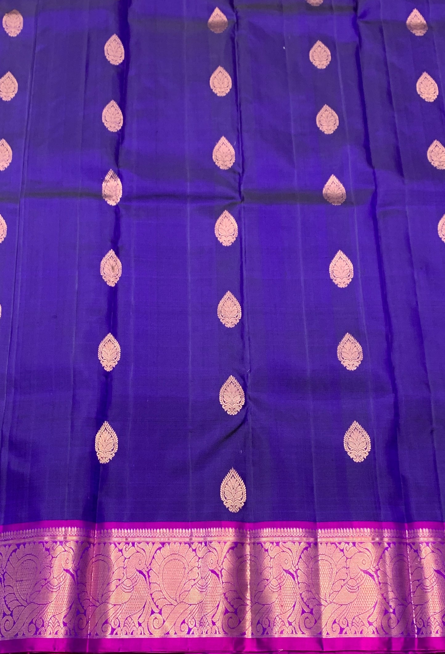 Pure Kanchipuram Silk Saree Blue Colour with Magenta Border