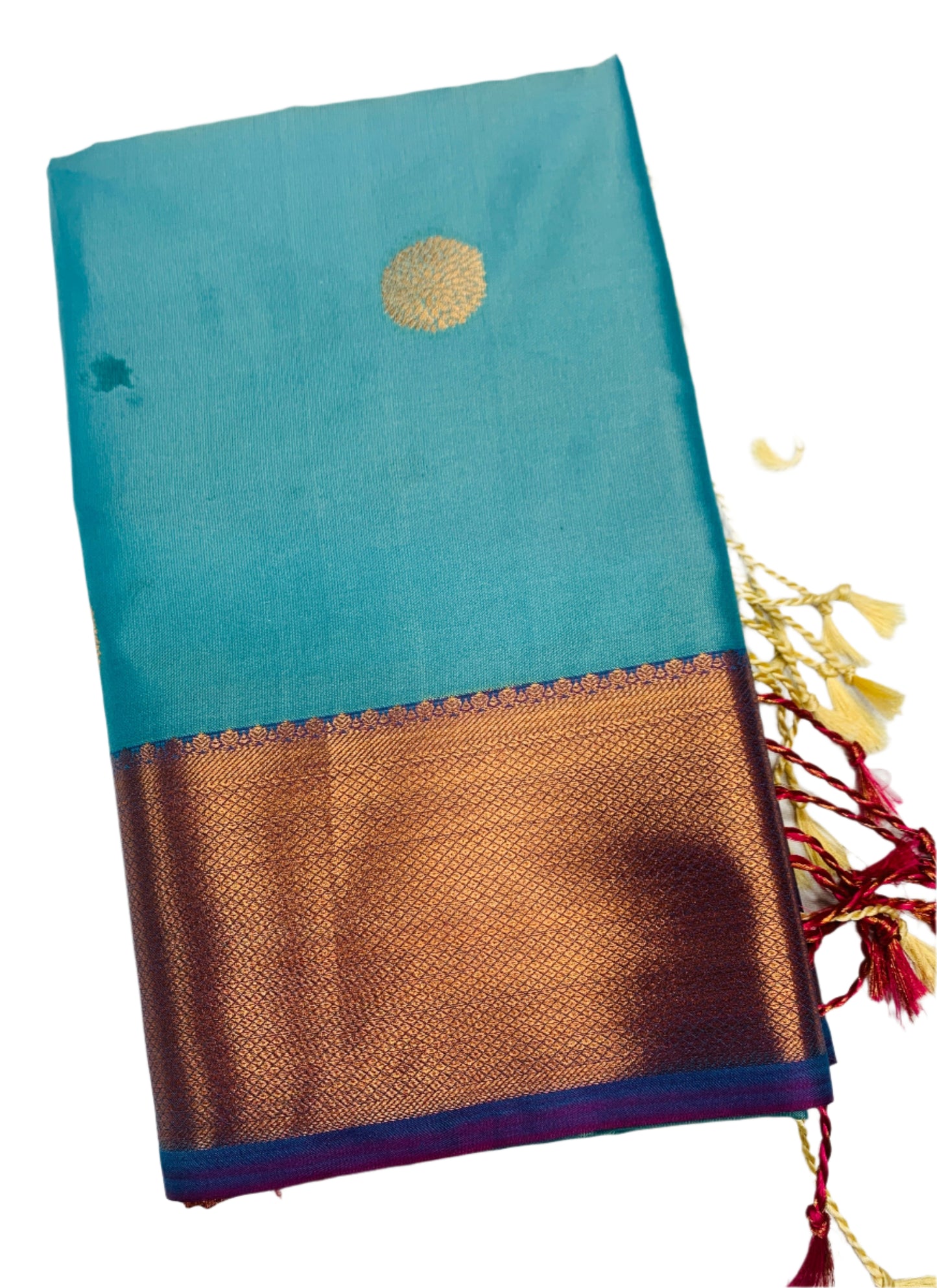 Soft Vegan Silk Saree Sky Blue Colour with Copper Border