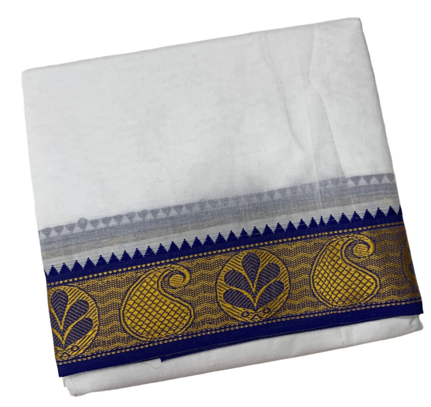 9X5 Cotton Dhoti White Blue and Red Border with Angavastram