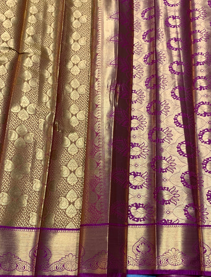 Vegan Silk Saree Golden Yellow Colour with Pink and Copper Border