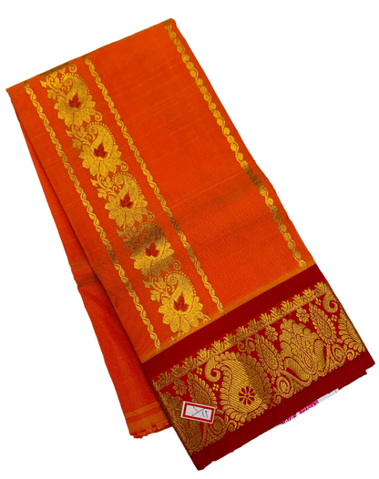 Orange shade Semi silk Kids Pattu Pavadai with Contrast border for age 2 to 5