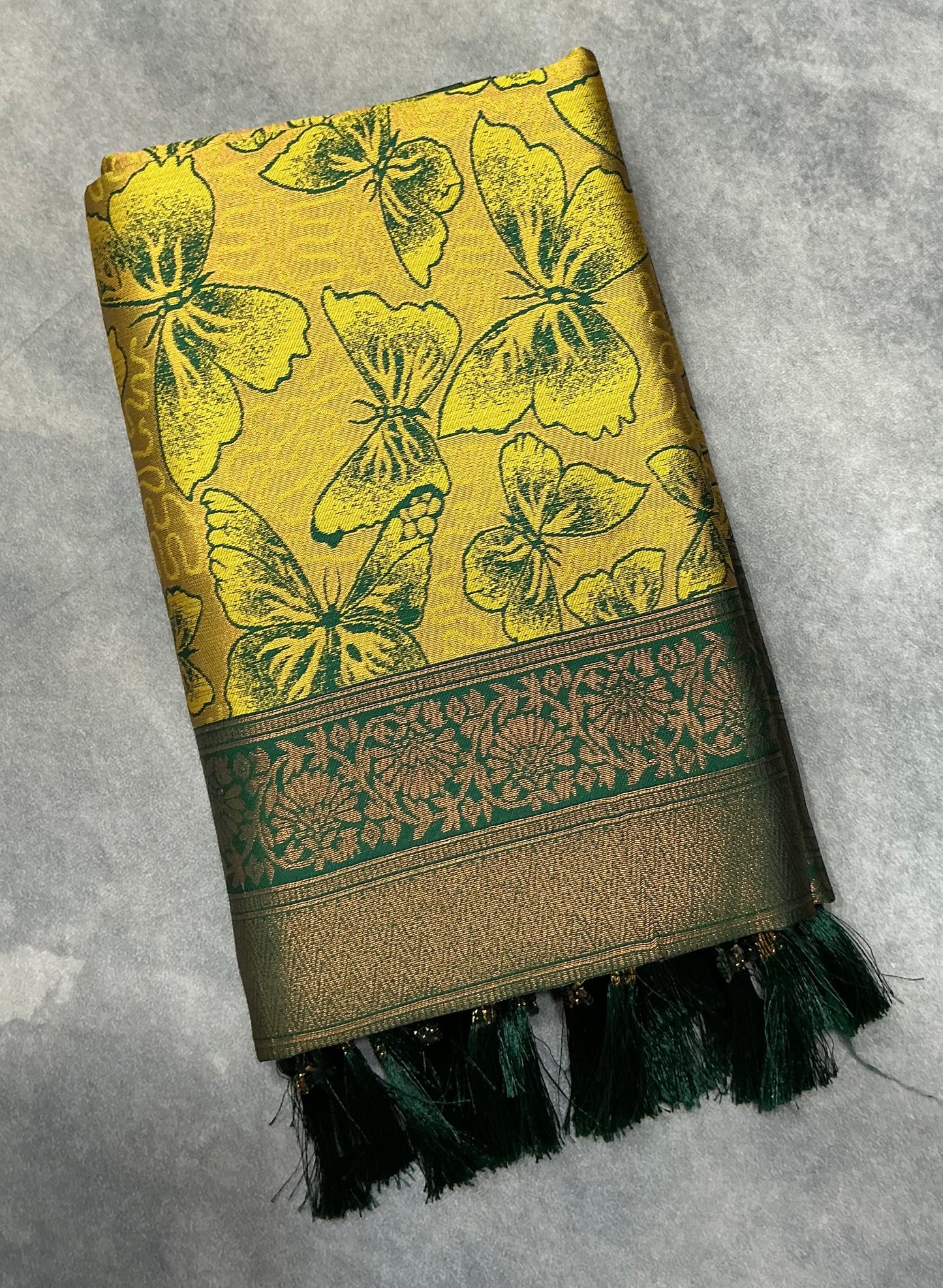 Art Silk Saree Yellow Colour with Butterfly Design
