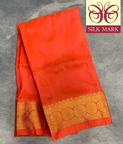 6 Mulam Silk Pooja Towel Orange Colour with Golden Border