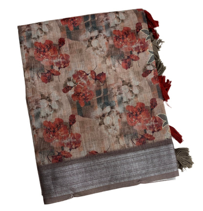 Jute Cotton Saree Brown Colour with Thread Border