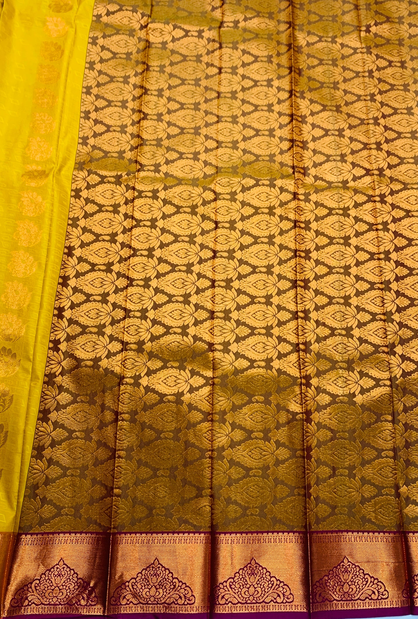 Vegan Silk Saree Golden Yellow shade with Copper Border