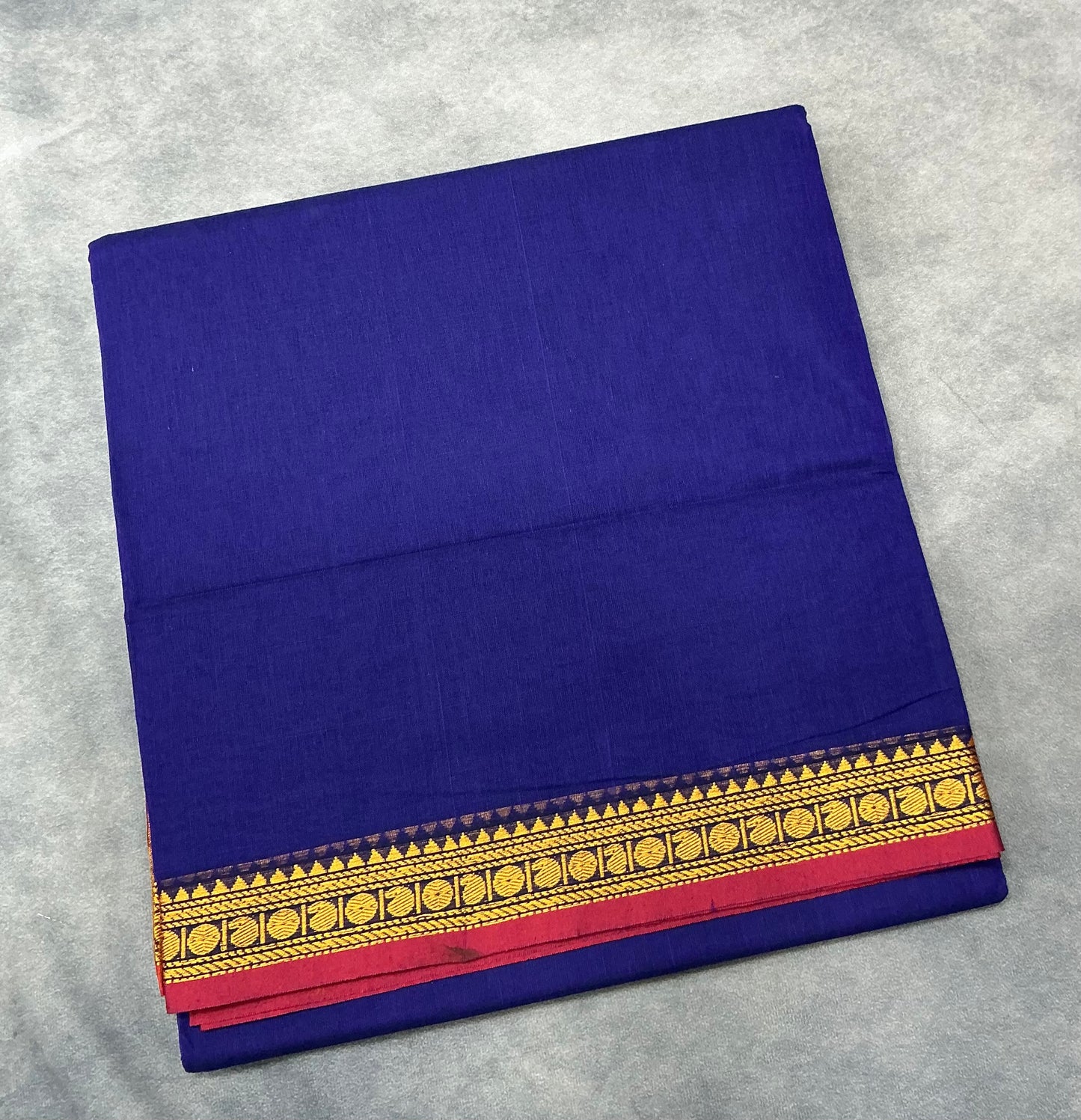 Chettinad Cotton Saree Blue Colour with Red Colour with Thread Work Border