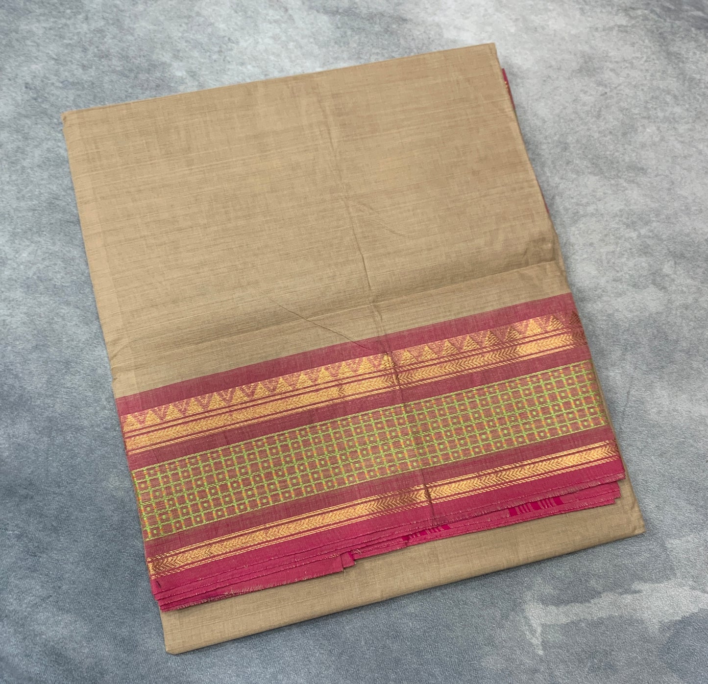 Chettinad Cotton Saree Sandal Colour with Light Pink Border