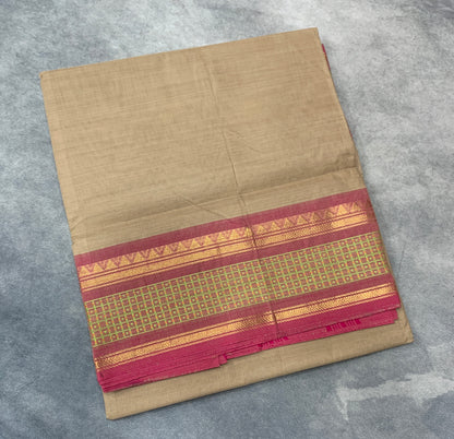 Chettinad Cotton Saree Sandal Colour with Light Pink Border