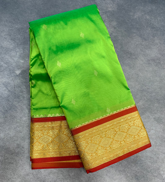 Apple Green shade saree with Sliver and Pink Border