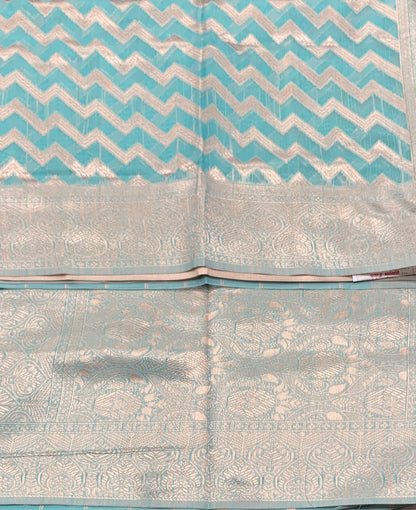 Banaras Katan Saree Sky Blue Colour with Katan Work Border