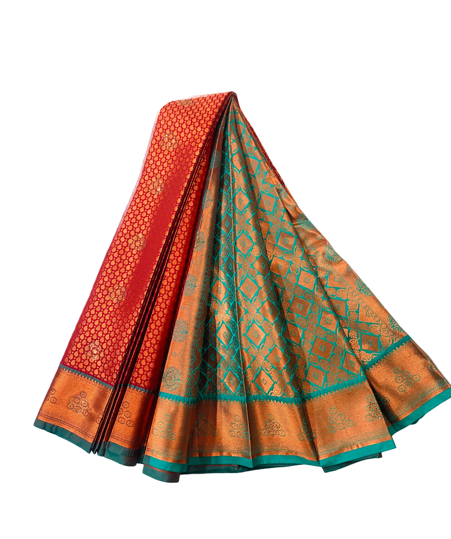 Vegan Silk Saree Maroon shade with Copper and Green Border