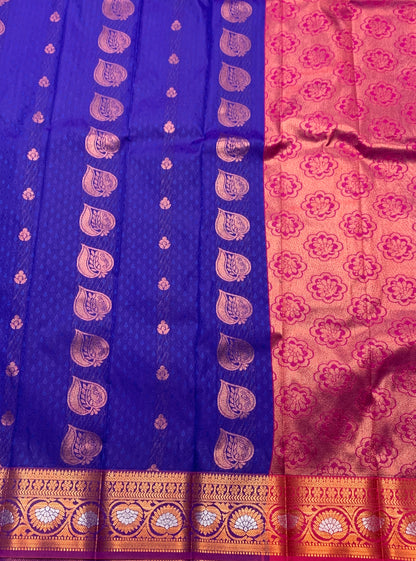 Vegan Silk Saree Violet Colour Saree with Copper and Floral Design