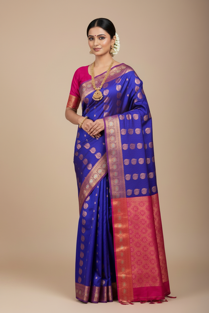 Vegan Silk Saree Violet Colour Saree with Copper and Floral Design