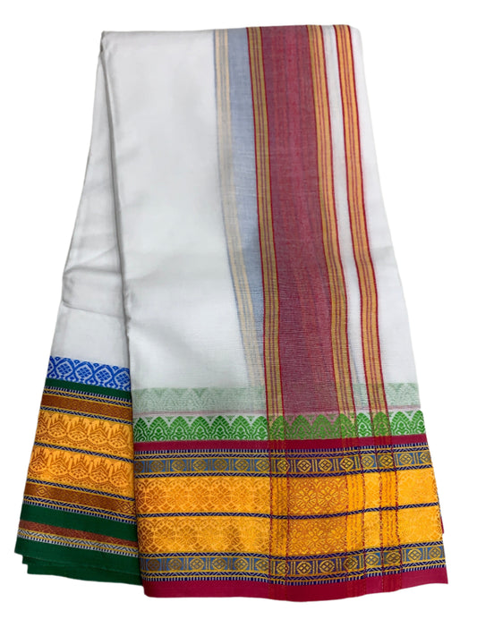 9X5 Cotton Dhoti White Colour with Yellow and Maroon Border