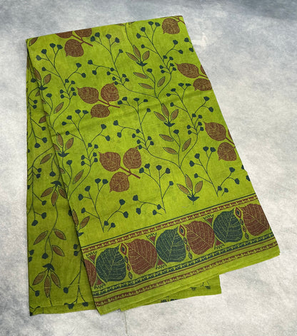Chettinad Sungudi Cotton Olive Green Colour with Self Colour Border Design