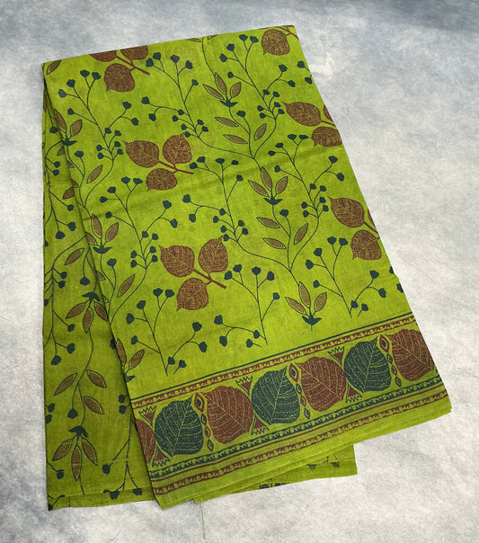 Chettinad Sungudi Cotton Olive Green Colour with Self Colour Border Design