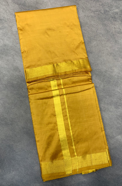 9X5 Pure Silk Dhoti Golden Mustard Colour with Small Golden Zari Border