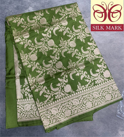 Pure Banarasi Silk Saree Mehendi Green Colour with Self Colour Banarasi