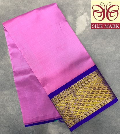 Baby Pink shade Pure Kanchipuram Kids Pattu Pavadai with Contrast Border for Newborn to 2 Years