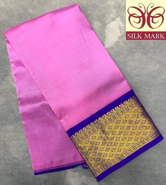 Baby Pink shade Pure Kanchipuram Kids Pattu Pavadai with Contrast Border for Newborn to 2 Years