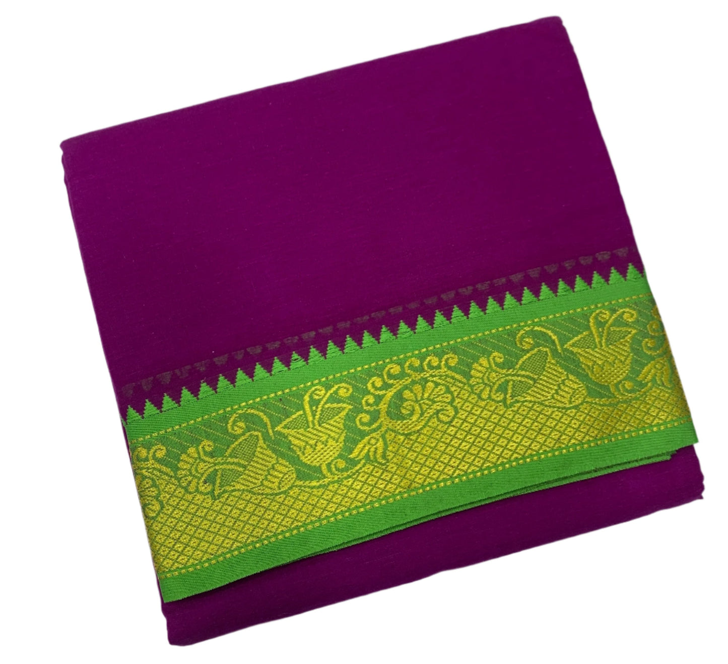 9X5 Cotton Dhoti Vadamalli Colour with Light Green and Pink Border