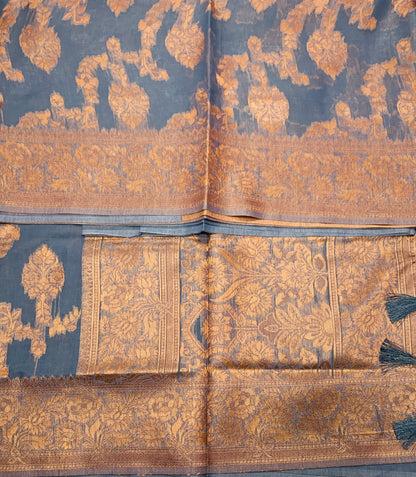 Banaras Katan Saree Gray Colour with Katan Work Border