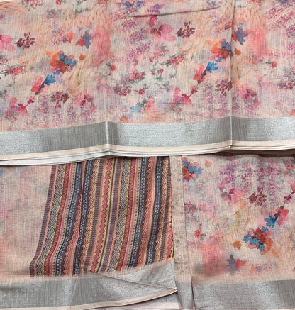 Jute Cotton Saree Baby Pink Shade with Thread Border