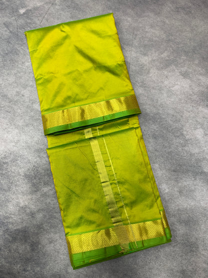 9X5 Pure Silk Dhoti Parrot green with Golden Zari Border