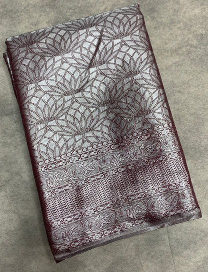 Fancy Tissue Saree Brown Colour with Self Design Border