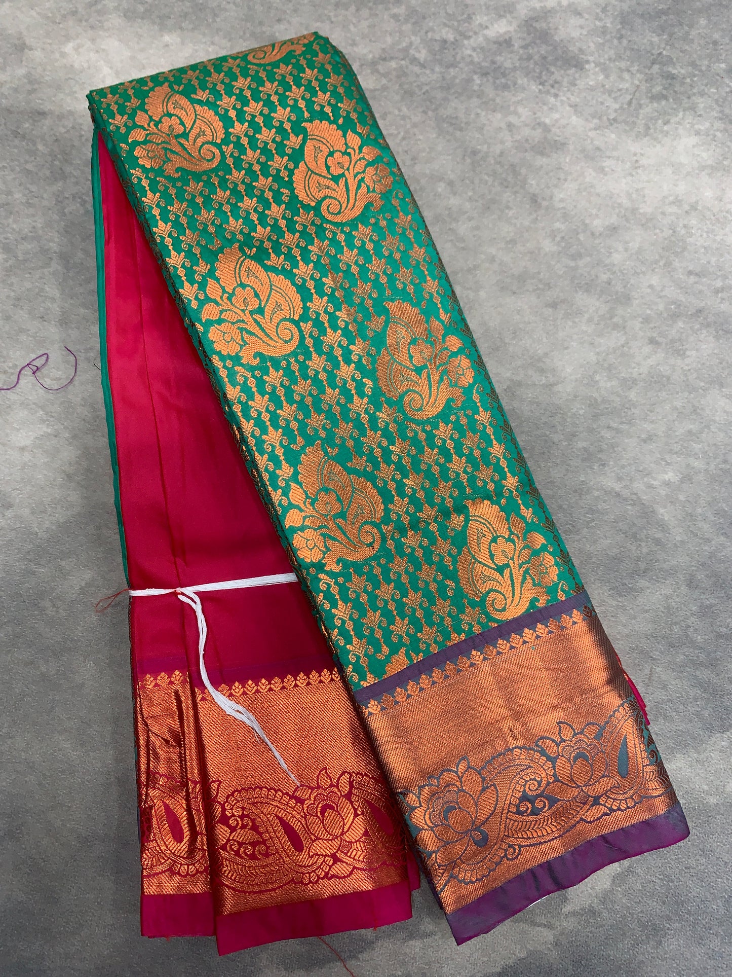 Vegan Silk Saree Light Green Colour with Pink and Copper Border