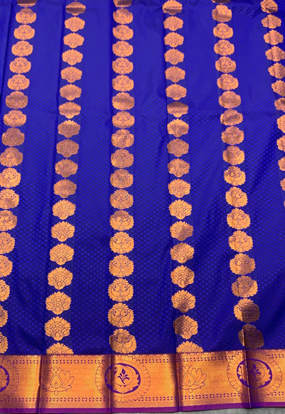 Vegan Silk Saree Ink Blue Colour Saree with Copper Border