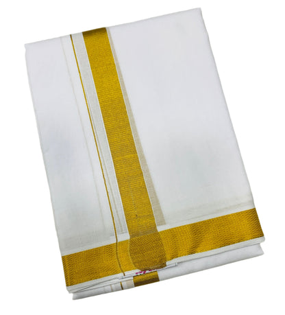 9X5 Cotton Dhoti White Colour with Golden Zari Border